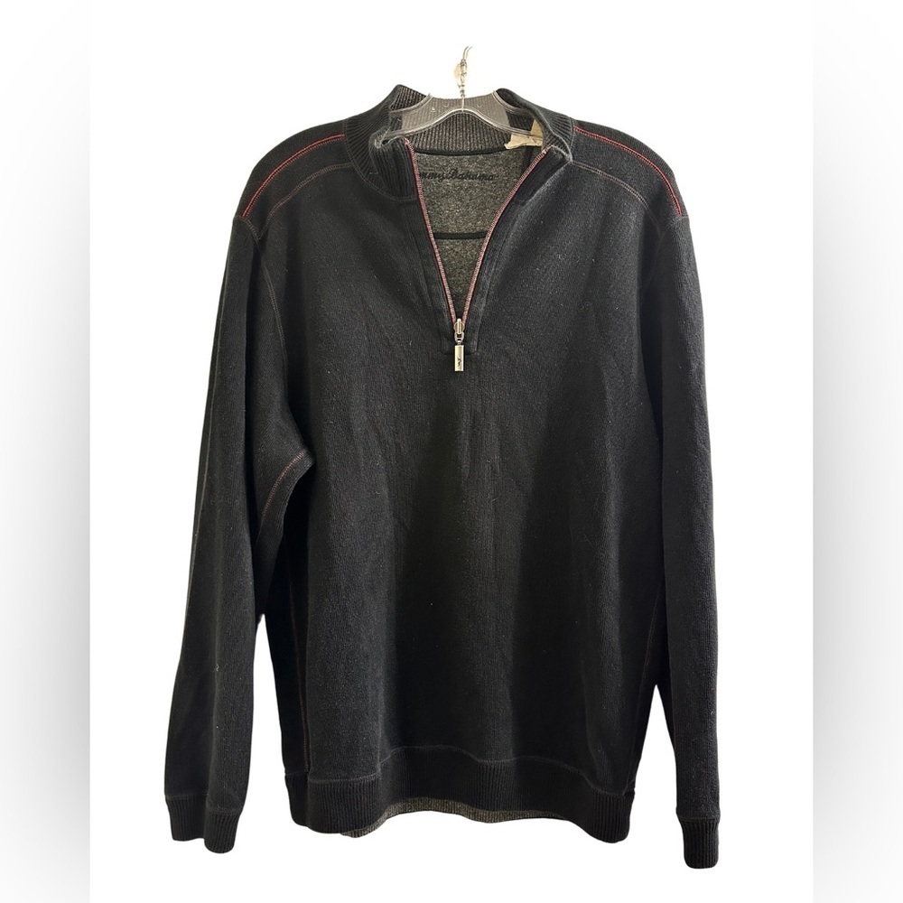 Tommy Bahama Mens Reversible Black‎ 1/4 Zip Pullover Sweater Size Medium